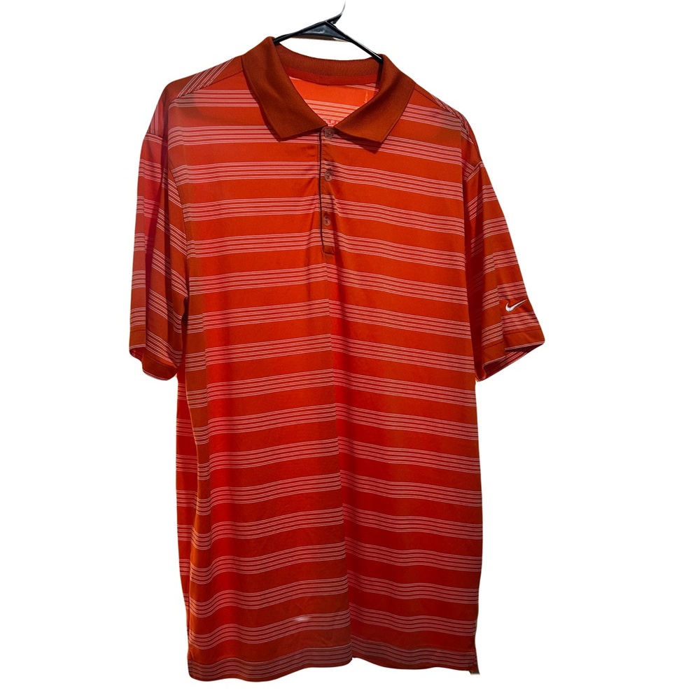 Nike Golf Dri Fit Polo Shirt Mens Large Orange White Short Sleeve Tour Tiger